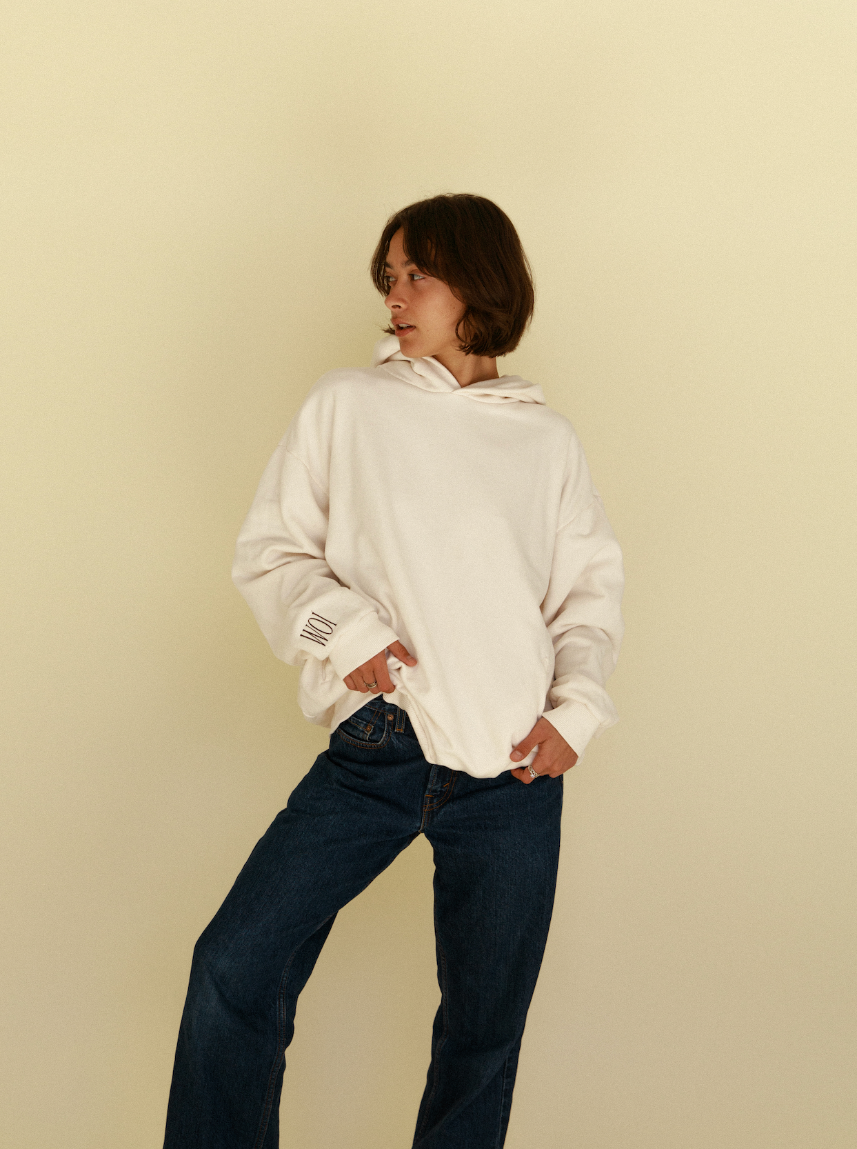 oversized hoodie on model 