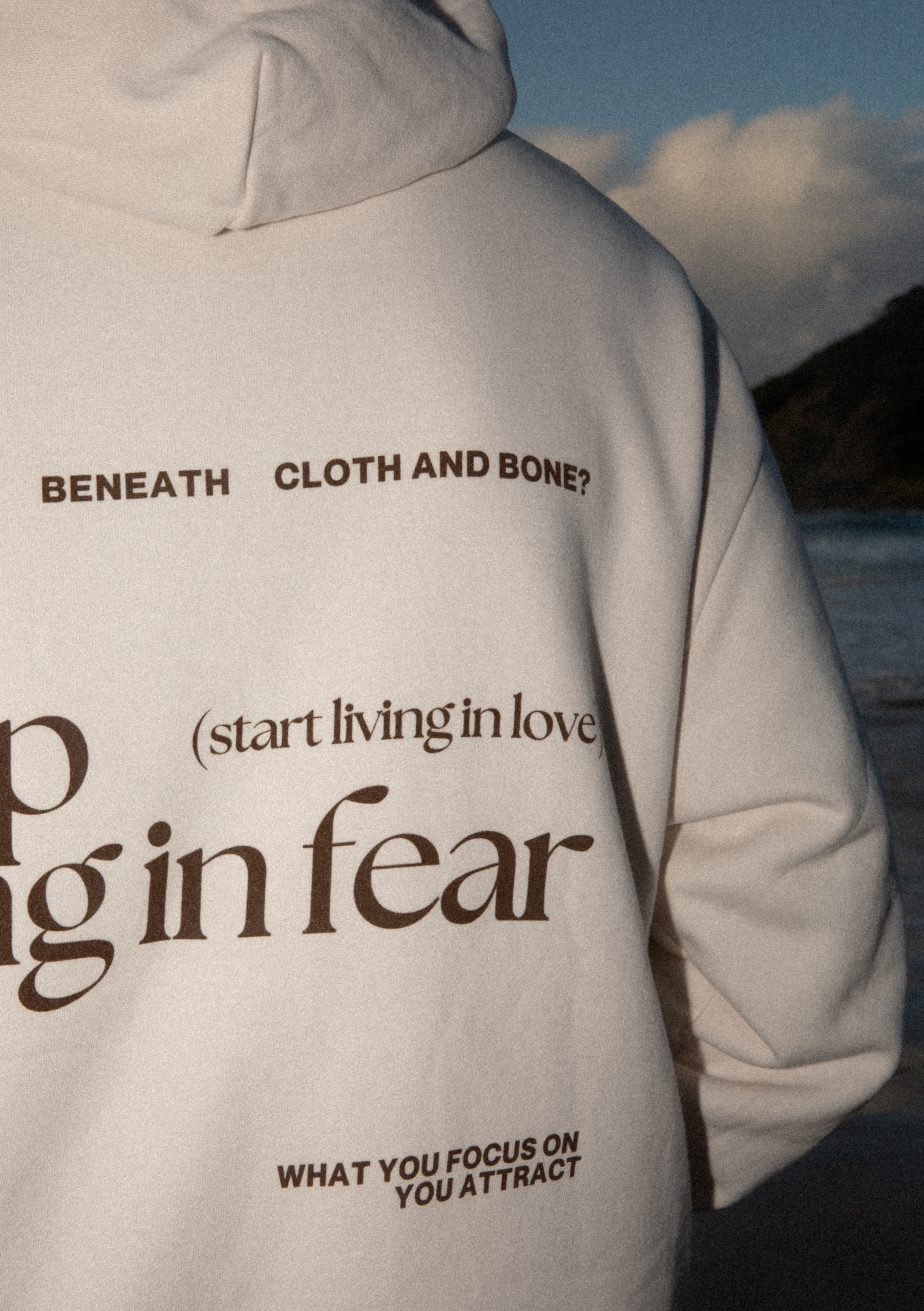 oversized hoodie on model - close up